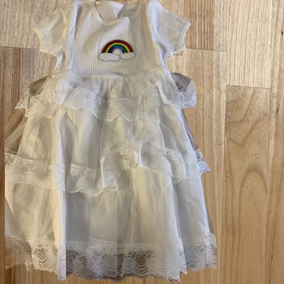 White Sequins Rainbow Ruffle Sparkle A Line Dress New - Picture 5 of 15